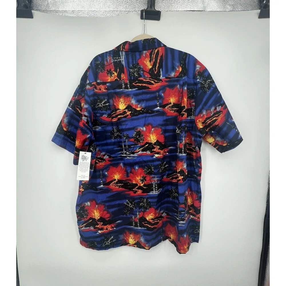 RJC Mens Kilauea Volcano Lava Aloha Button Down Shirt Size 2XL Hawaiian Tropical